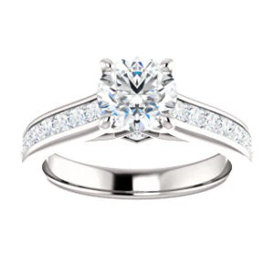 Cubic Zirconia Engagement Ring- The Rhea (Customizable Cathedral-raised Round Cut Design with Princess Channel Band and Kite-set Princess Peekaboo Accents) - Image 4
