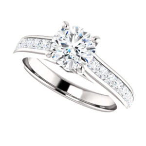 Cubic Zirconia Engagement Ring- The Rhea (Customizable Cathedral-raised Round Cut Design with Princess Channel Band and Kite-set Princess Peekaboo Accents) - Image 6