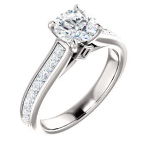 Cubic Zirconia Engagement Ring- The Rhea (Customizable Cathedral-raised Round Cut Design with Princess Channel Band and Kite-set Princess Peekaboo Accents) - Image 7