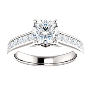 Cubic Zirconia Engagement Ring- The Rhea (Customizable Cathedral-raised Round Cut Design with Princess Channel Band and Kite-set Princess Peekaboo Accents) - Image 9