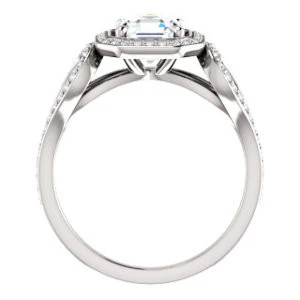 Cubic Zirconia Engagement Ring- The Roya (Customizable Cathedral-Halo Asscher Cut Design with Wide Ribbon-inspired Split-Pavé Band) - Image 2