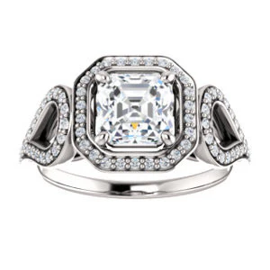 Cubic Zirconia Engagement Ring- The Roya (Customizable Cathedral-Halo Asscher Cut Design with Wide Ribbon-inspired Split-Pavé Band) - Image 3