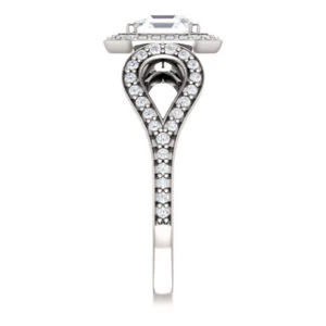 Cubic Zirconia Engagement Ring- The Roya (Customizable Cathedral-Halo Asscher Cut Design with Wide Ribbon-inspired Split-Pavé Band) - Image 4
