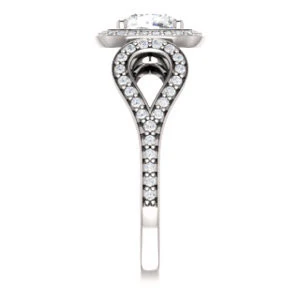 Cubic Zirconia Engagement Ring- The Roya (Customizable Cathedral-Halo Cushion Cut Design with Wide Ribbon-inspired Split-Pavé Band) - Image 4
