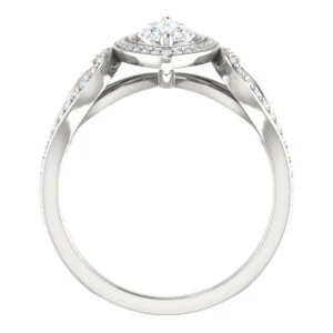Cubic Zirconia Engagement Ring- The Roya (Customizable Cathedral-Halo Marquise Cut Design with Wide Ribbon-inspired Split-Pavé Band) - Image 2