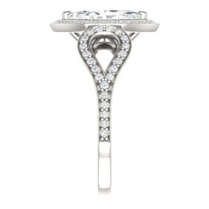 Cubic Zirconia Engagement Ring- The Roya (Customizable Cathedral-Halo Marquise Cut Design with Wide Ribbon-inspired Split-Pavé Band) - Image 4