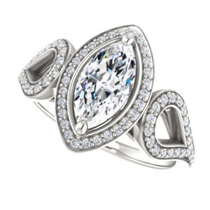 Cubic Zirconia Engagement Ring- The Roya (Customizable Cathedral-Halo Marquise Cut Design with Wide Ribbon-inspired Split-Pavé Band) - Image 5