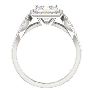 Cubic Zirconia Engagement Ring- The Roya (Customizable Cathedral-Halo Princess Cut Design with Wide Ribbon-inspired Split-Pavé Band) - Image 2