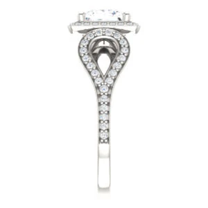 Cubic Zirconia Engagement Ring- The Roya (Customizable Cathedral-Halo Princess Cut Design with Wide Ribbon-inspired Split-Pavé Band) - Image 4