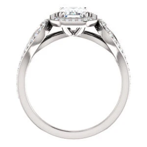 Cubic Zirconia Engagement Ring- The Roya (Customizable Cathedral-Halo Radiant Cut Design with Wide Ribbon-inspired Split-Pavé Band) - Image 2
