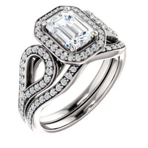 Cubic Zirconia Engagement Ring- The Roya (Customizable Cathedral-Halo Radiant Cut Design with Wide Ribbon-inspired Split-Pavé Band) - Image 6