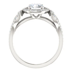 Cubic Zirconia Engagement Ring- The Roya (Customizable Cathedral-Halo Round Cut Design with Wide Ribbon-inspired Split-Pavé Band) - Image 2