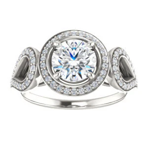 Cubic Zirconia Engagement Ring- The Roya (Customizable Cathedral-Halo Round Cut Design with Wide Ribbon-inspired Split-Pavé Band) - Image 3
