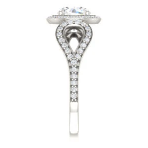 Cubic Zirconia Engagement Ring- The Roya (Customizable Cathedral-Halo Round Cut Design with Wide Ribbon-inspired Split-Pavé Band) - Image 4