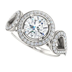 Cubic Zirconia Engagement Ring- The Roya (Customizable Cathedral-Halo Round Cut Design with Wide Ribbon-inspired Split-Pavé Band) - Image 5