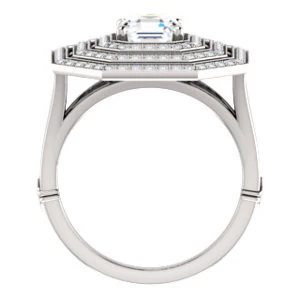 Cubic Zirconia Engagement Ring- The Roza (Customizable Triple-Halo Asscher Cut Design with Split Band and Knuckle Accents) - Image 3