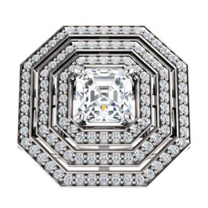 Cubic Zirconia Engagement Ring- The Roza (Customizable Triple-Halo Asscher Cut Design with Split Band and Knuckle Accents) - Image 4