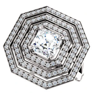 Cubic Zirconia Engagement Ring- The Roza (Customizable Triple-Halo Asscher Cut Design with Split Band and Knuckle Accents) - Image 6
