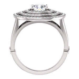 Cubic Zirconia Engagement Ring- The Roza (Customizable Triple-Halo Cushion Cut Design with Split Band and Knuckle Accents) - Image 3