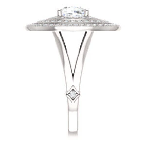 Cubic Zirconia Engagement Ring- The Roza (Customizable Triple-Halo Cushion Cut Design with Split Band and Knuckle Accents) - Image 5