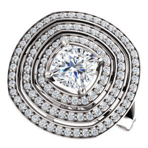 Cubic Zirconia Engagement Ring- The Roza (Customizable Triple-Halo Cushion Cut Design with Split Band and Knuckle Accents) - Image 6