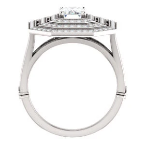 Cubic Zirconia Engagement Ring- The Roza (Customizable Triple-Halo Emerald Cut Design with Split Band and Knuckle Accents) - Image 3