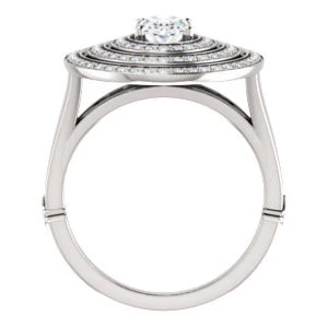 Cubic Zirconia Engagement Ring- The Roza (Customizable Triple-Halo Oval Cut Design with Split Band and Knuckle Accents) - Image 3