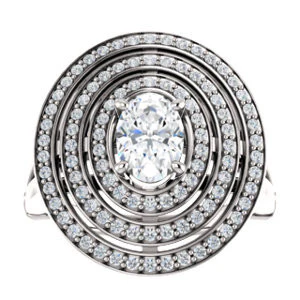 Cubic Zirconia Engagement Ring- The Roza (Customizable Triple-Halo Oval Cut Design with Split Band and Knuckle Accents) - Image 4