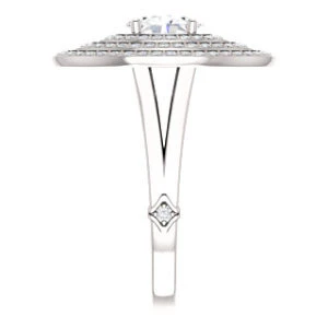 Cubic Zirconia Engagement Ring- The Roza (Customizable Triple-Halo Oval Cut Design with Split Band and Knuckle Accents) - Image 5