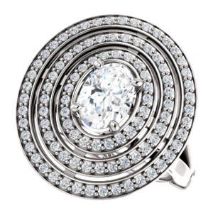 Cubic Zirconia Engagement Ring- The Roza (Customizable Triple-Halo Oval Cut Design with Split Band and Knuckle Accents) - Image 6