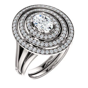 Cubic Zirconia Engagement Ring- The Roza (Customizable Triple-Halo Oval Cut Design with Split Band and Knuckle Accents) - Image 7