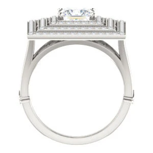 Cubic Zirconia Engagement Ring- The Roza (Customizable Triple-Halo Princess Cut Design with Split Band and Knuckle Accents) - Image 3