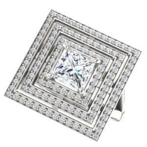 Cubic Zirconia Engagement Ring- The Roza (Customizable Triple-Halo Princess Cut Design with Split Band and Knuckle Accents) - Image 6
