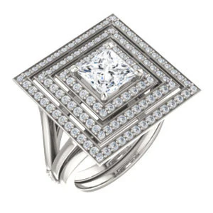Cubic Zirconia Engagement Ring- The Roza (Customizable Triple-Halo Princess Cut Design with Split Band and Knuckle Accents) - Image 7