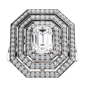 Cubic Zirconia Engagement Ring- The Roza (Customizable Triple-Halo Radiant Cut Design with Split Band and Knuckle Accents) - Image 4