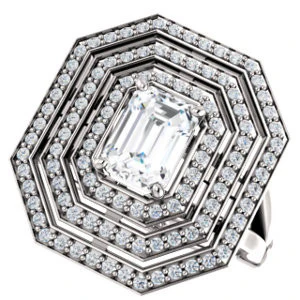 Cubic Zirconia Engagement Ring- The Roza (Customizable Triple-Halo Radiant Cut Design with Split Band and Knuckle Accents) - Image 6