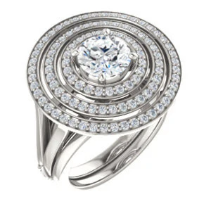 Cubic Zirconia Engagement Ring- The Roza (Customizable Triple-Halo Round Cut Design with Split Band and Knuckle Accents) - Image 7