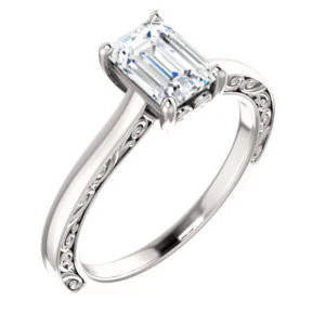 Cubic Zirconia Engagement Ring- The Salome (Customizable Emerald Cut Solitaire featuring Band Filigree) - Image 2