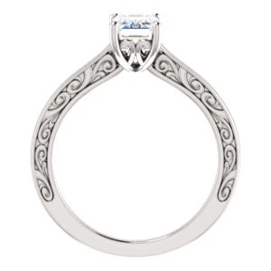 Cubic Zirconia Engagement Ring- The Salome (Customizable Emerald Cut Solitaire featuring Band Filigree) - Image 3