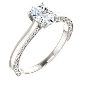 Cubic Zirconia Engagement Ring- The Salome (Customizable Oval Cut Solitaire featuring Band Filigree) - Image 2