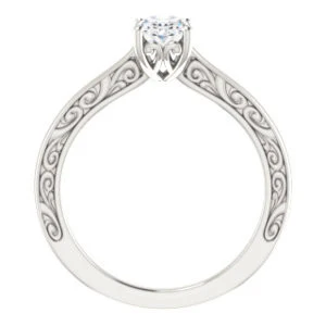 Cubic Zirconia Engagement Ring- The Salome (Customizable Oval Cut Solitaire featuring Band Filigree) - Image 3