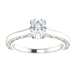 Cubic Zirconia Engagement Ring- The Salome (Customizable Oval Cut Solitaire featuring Band Filigree) - Image 4