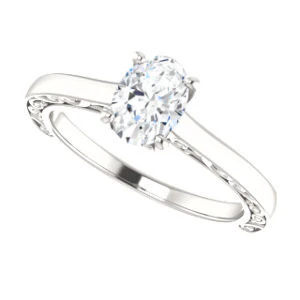 Cubic Zirconia Engagement Ring- The Salome (Customizable Oval Cut Solitaire featuring Band Filigree) - Image 6