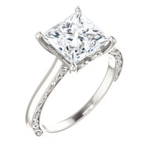 Cubic Zirconia Engagement Ring- The Salome (Customizable Princess Cut Solitaire featuring Band Filigree) - Image 2