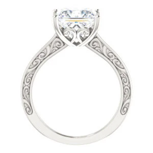 Cubic Zirconia Engagement Ring- The Salome (Customizable Princess Cut Solitaire featuring Band Filigree) - Image 3
