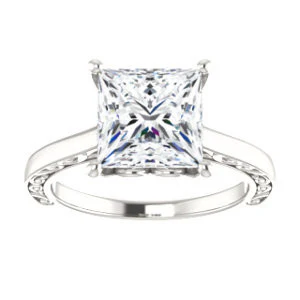 Cubic Zirconia Engagement Ring- The Salome (Customizable Princess Cut Solitaire featuring Band Filigree) - Image 4