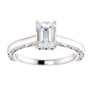 Cubic Zirconia Engagement Ring- The Salome (Customizable Radiant Cut Solitaire featuring Band Filigree) - Image 4