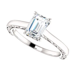 Cubic Zirconia Engagement Ring- The Salome (Customizable Radiant Cut Solitaire featuring Band Filigree) - Image 6