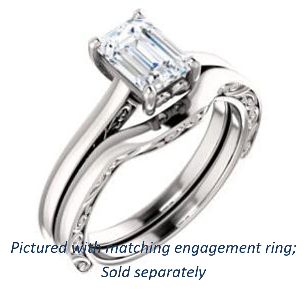 Cubic Zirconia Engagement Ring- The Salome (Customizable Radiant Cut Solitaire featuring Band Filigree) - Image 7