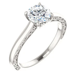 Cubic Zirconia Engagement Ring- The Salome (Customizable Round Cut Solitaire featuring Band Filigree) - Image 2